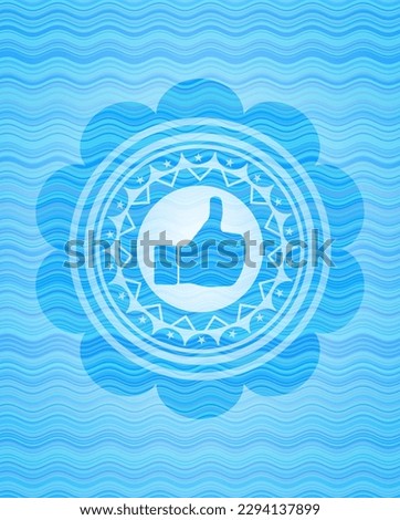 like icon inside sky blue water style badge. 