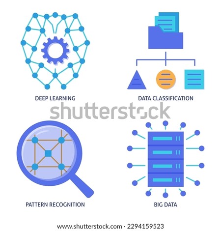 Data classification and deep learning flat icon set. Vector illustration. Royalty-Free Stock Photo #2294159523