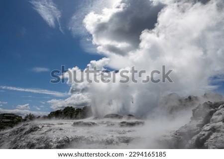Pohutu Geyser in the Whakarewarewa Thermal Valley, Rotorua, in the North Island of New Zealand. The geyser is the largest in the southern hemisphere and among the most active in the area Royalty-Free Stock Photo #2294165185