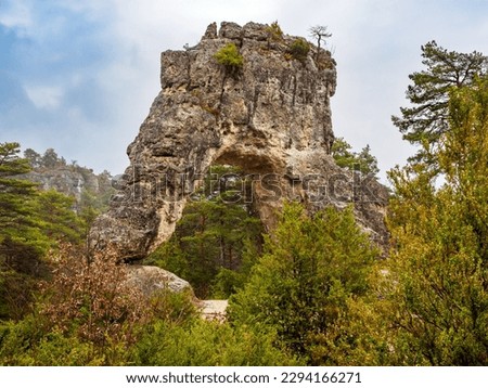 Rocks with strange shapes in the Chaos of Montpellier-le-Vieux in Cevennes National Park, France Royalty-Free Stock Photo #2294166271