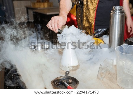 Chemical Experiments with liquid nitrogen.Experiments with dry ice for children. Birthday party. show for kids.