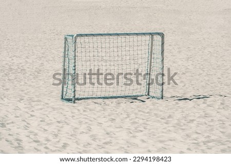 Soccer and handball gate with net on sand. Horizontal sport theme poster, greeting cards, headers, website and app