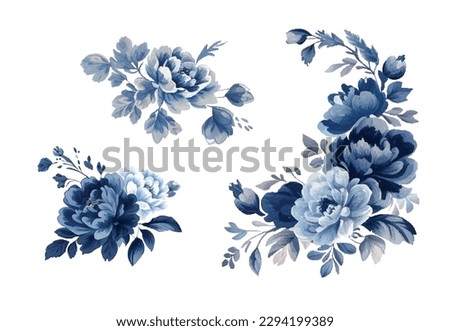 Navy blue watercolor flowers set. Wedding concept. Vector design elements for greeting card or invitation design
