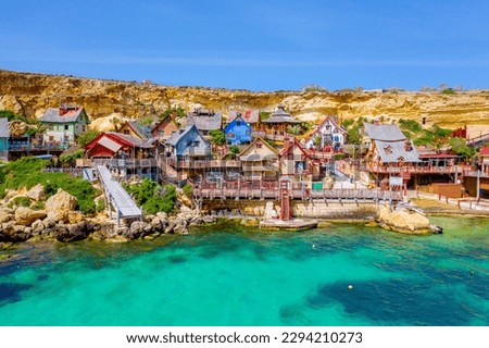 Malta, Il-Mellieha. View of the famous village Mellieha and bay on a sunny day