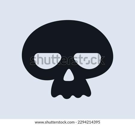Cute white skull icon. Calm head from skeleton. Dia De Los Muertos, Day of Dead. Mexican traditional holiday and festival. Creepy emblem, logo or badge. Cartoon flat vector illustration