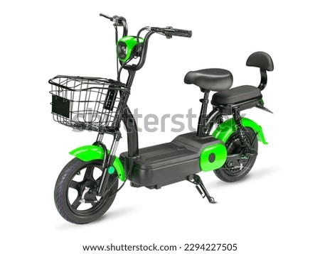 Green electric moped or bike for rent stays on white background with clipping path. Full Depth of field Royalty-Free Stock Photo #2294227505
