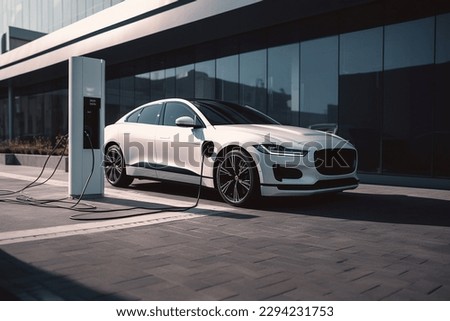 A shiny new electric charging station with a sleek and modern design car Royalty-Free Stock Photo #2294231753