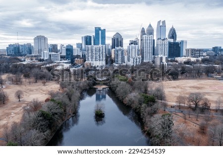 Aerial view of Atlanta, Georgia in winter 