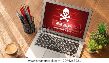 Virus warning alert on computer screen detected modish cyber threat , hacker, computer virus and malware Royalty-Free Stock Photo #2294268221