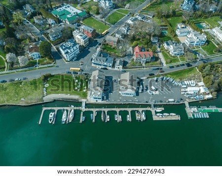 Aerial view of downtown Southport Connecticut Royalty-Free Stock Photo #2294276943