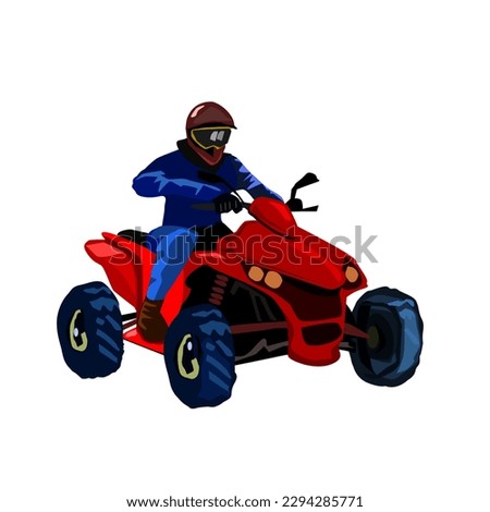 Racer riding a 4 wheel motorcycle.vector illustration isolated on white background.Cute design for t shirt print, icon, logo, label, patch or sticker.
