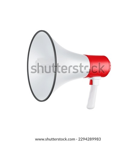 loudspeaker or megaphone horn white and red megafon is a simulated notification speaker icon. 3D illustration rendering - clipping path