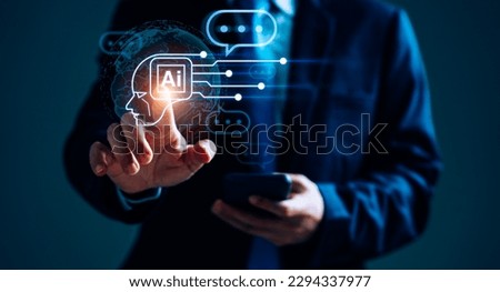 Businessman using online chatbot to seek customer service, Chatbot uses artificial intelligence, CRM software automation technology to provide assistance, acting as a virtual assistant on internet Royalty-Free Stock Photo #2294337977