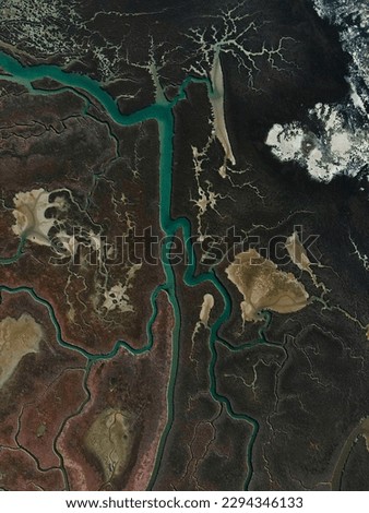 Aerial nature photo of river Axios Delta Greece top down