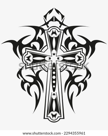 Tattoo And T Shirt Design Black And White Hand Drawing Holy Cross Vector Artwork
