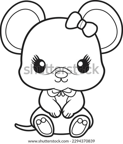 Mouse cartoon. Black and white lines. Coloring page for kids. Activity Book.