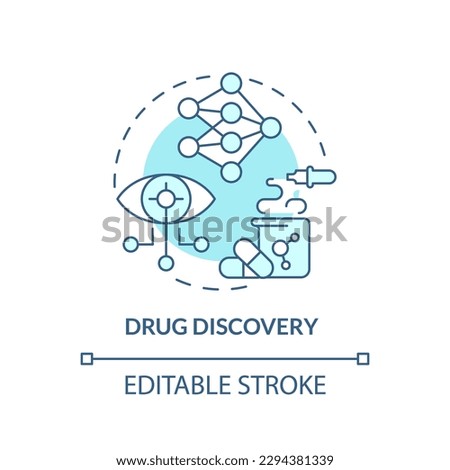 Drug discovery turquoise concept icon. Identify of targets for pharmacy development. AI and ML in precision medicine abstract idea thin line illustration. Isolated outline drawing. Editable stroke Royalty-Free Stock Photo #2294381339