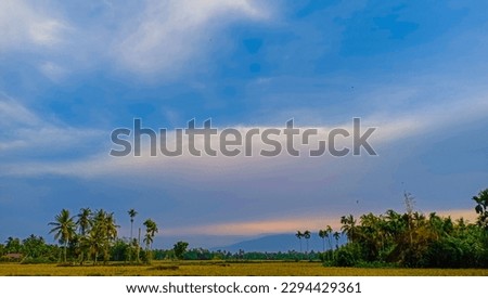 Green field, trees and blue sky.Great as background, web banner