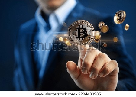 Concept of investing in cryptocurrency. Earnings from selling or buying bitcoin