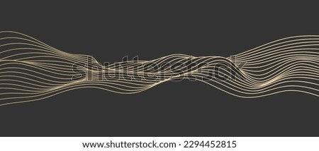 Vector abstract line art wavy smooth flowing dynamic gold gradient isolated black background in concept luxury, wave, ocean