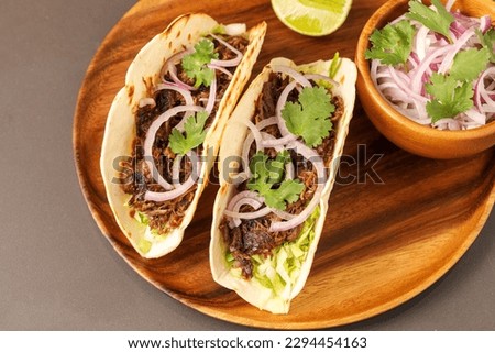 tacos with pulled beef close up