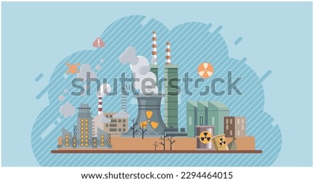Climate change cycle as dried or dry cracked land suffering from drought. Industries create pollution and cities that affected by pollution. Metaphor climate change, global warming and water crisis