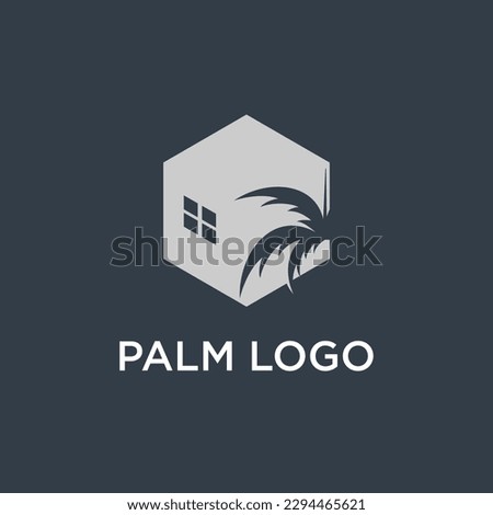 Palm logo design template with hexagon style concept