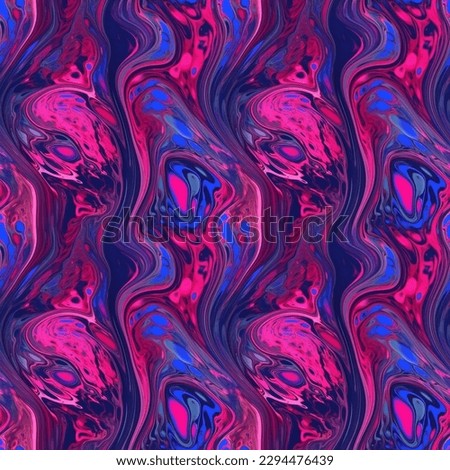 Current fluid shiny surface seamless pattern design. Abstract blue background. Digital painting raster bitmap illustration. Graphic design art.
