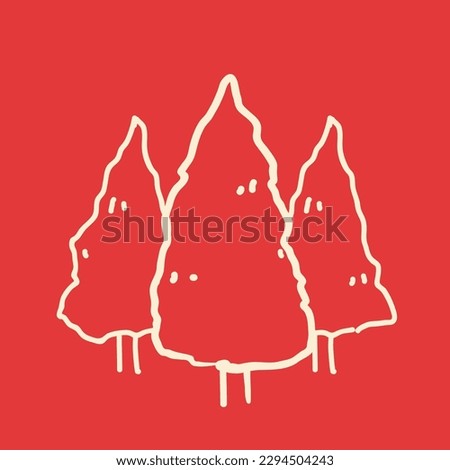 Mountain trees icon isolated on red background.