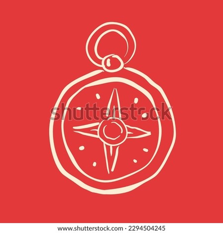 Compass for adventure activity equipment icon isolated on red background.