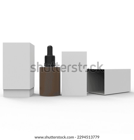 Blank dropper bottle mockup with paper box isolated on white background.