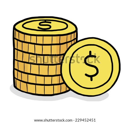 gold money coins with dollar sign / cartoon vector and illustration, hand drawn style, isolated on white background.