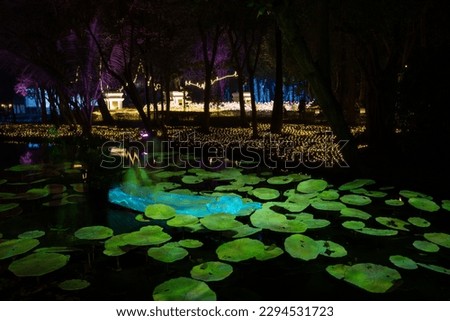 Lightfestival at Thai Heritage Park "Na Satta" in Ratchaburi, Thailand