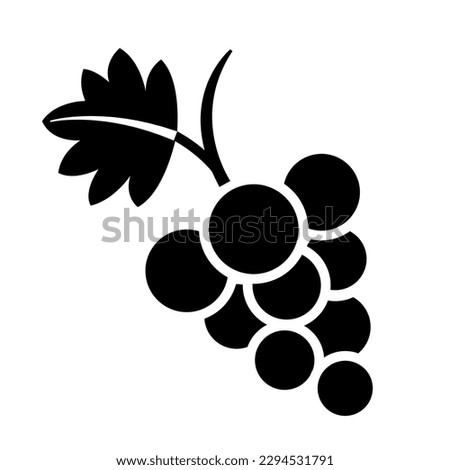 Bunch of grapes with leaf silhouette flat vector icon for food apps