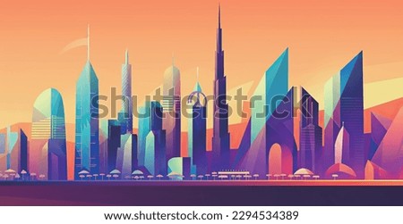 Dubai city UAE amazing futuristic cityscape skyline with luxury skyscrapers future art illustration Royalty-Free Stock Photo #2294534389
