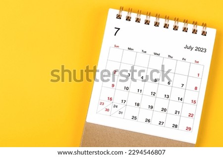 July 2023 Monthly desk calendar for 2023 year on yellow background. Royalty-Free Stock Photo #2294546807