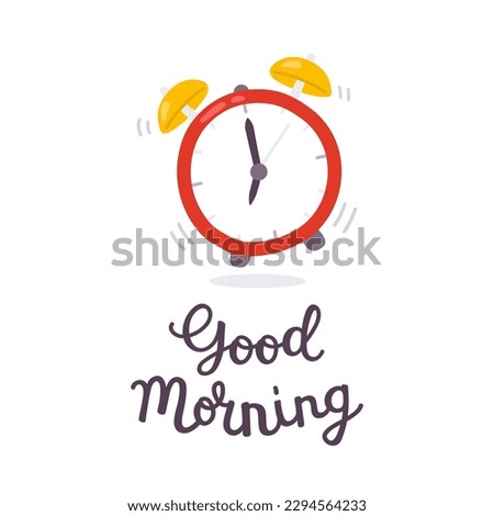 A cartoon vector red alarm clock with the words good morning 