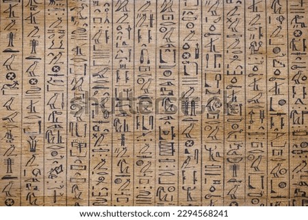 Ancient Egyptian hieroglyphs on papyrus - Cairo Royalty-Free Stock Photo #2294568241