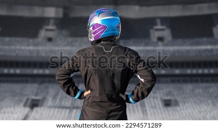 karting race pilot, back view Royalty-Free Stock Photo #2294571289