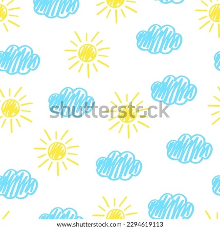 Seamless pattern cloud sun in the style hand drawing child vector illustration