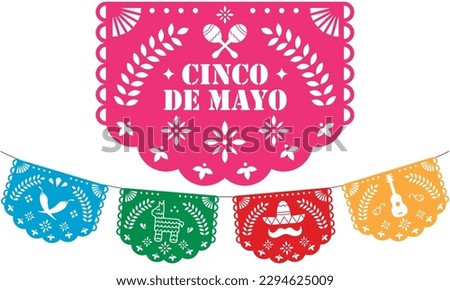 colorful papel picado for 5 de mayo, mexican celebration Royalty-Free Stock Photo #2294625009