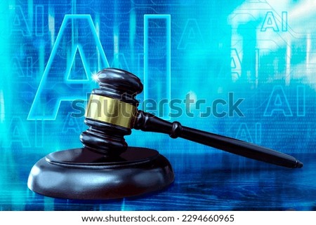 Judicial gavel and AI symbol. Jurisprudence and ban artificial intelligence concept. Royalty-Free Stock Photo #2294660965