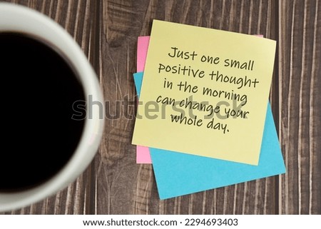 Colorful sticky note of coffee mug with positive life inspirational quotes Royalty-Free Stock Photo #2294693403