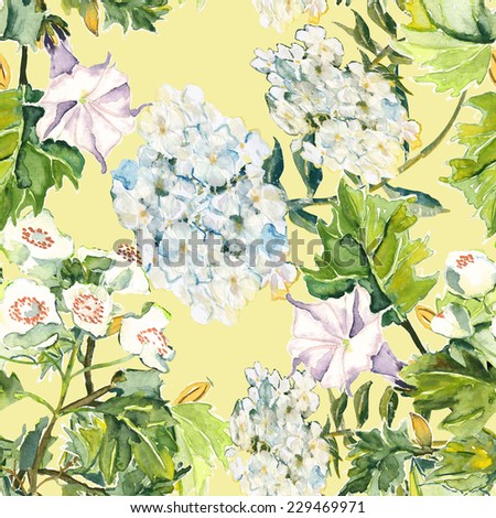 White flower and Phlox seamless pattern