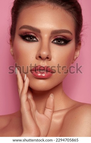beautiful model young girl portrait makeup cute pink lips