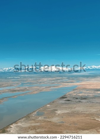 Scenic view of the salt flats of Utah, USA, America. Dense salt marshes and natural landscape near Salt Lake City.
