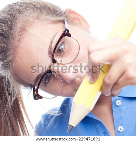 young cool woman with a pencil