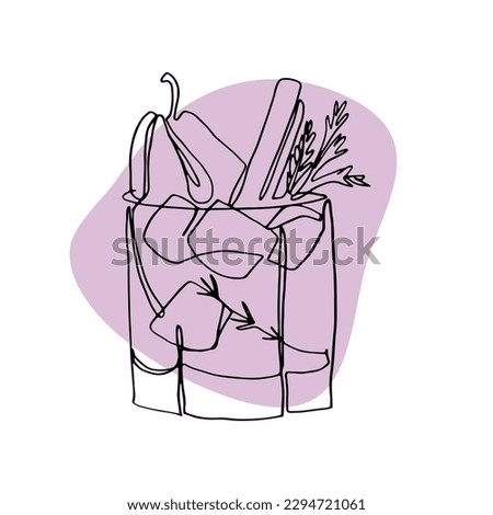 Continuous line drawing of exotic cocktail drinks. Abstract symbol for cafe or bar. Lineart design alcohol coctail. Vector Illusrtation coctail set