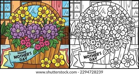 Mothers Day Basket of Flowers Illustration