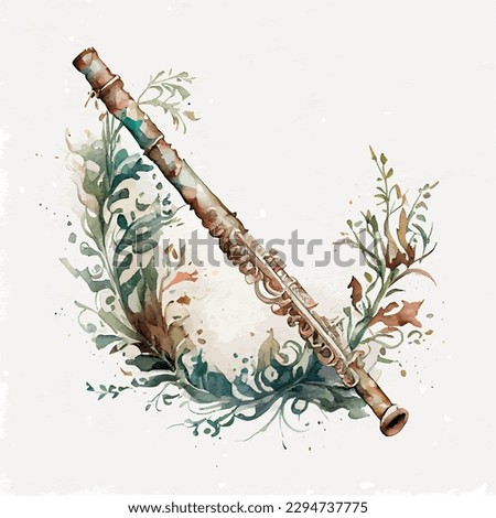 ornamental vector watercolor illustration of  flute Royalty-Free Stock Photo #2294737775